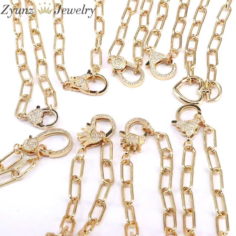 5 pezzi, nuova collana pendente alla moda Color oro per le donne CZ rame blocco gancio aragosta catenacci collana Punk grosso catena gioielli