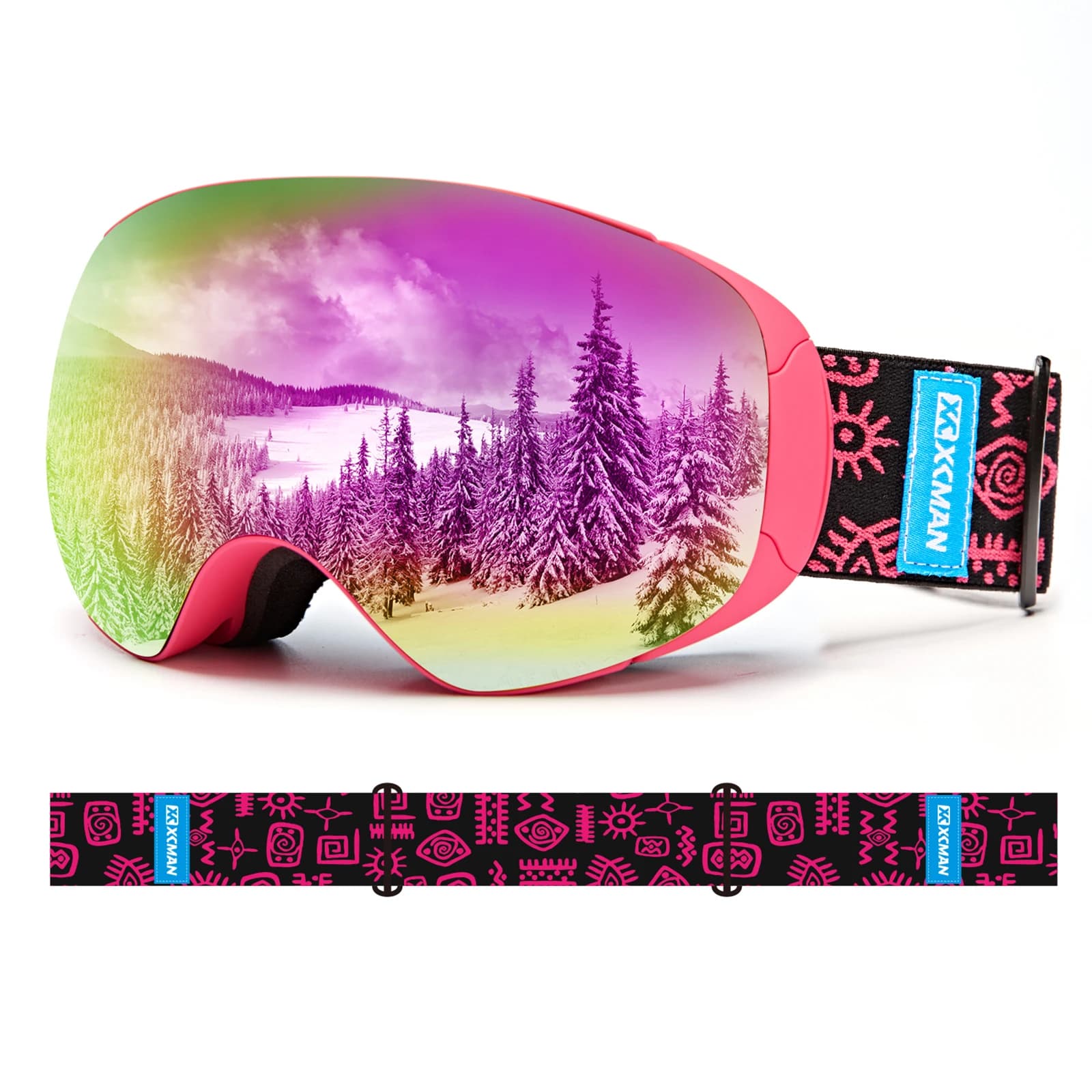 XCMAN OTG sci Snowboard occhiali da neve magnete doppio strato lente antiappannamento protezione UV 100% cinturino antiscivolo per uomo donna e gioventù