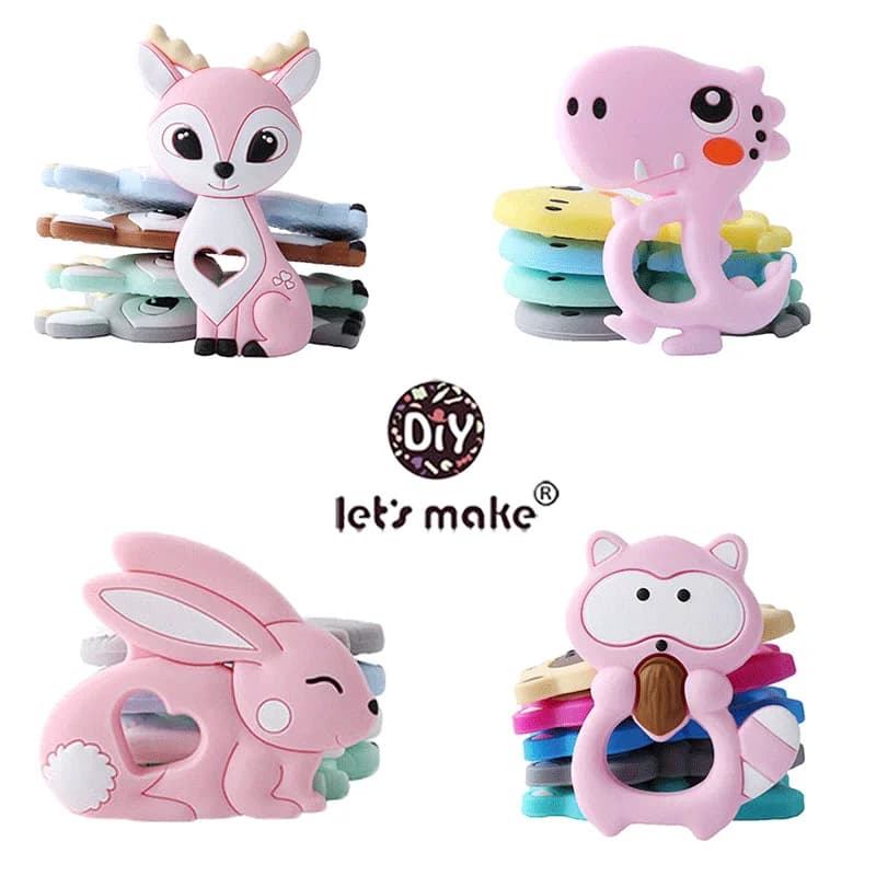 Facciamo Baby Teether 1pc Cartoon Heart Unicorn Fox Pendant Silicone massaggiagengive animale fai da te ciuccio catena collana giocattoli dentizione