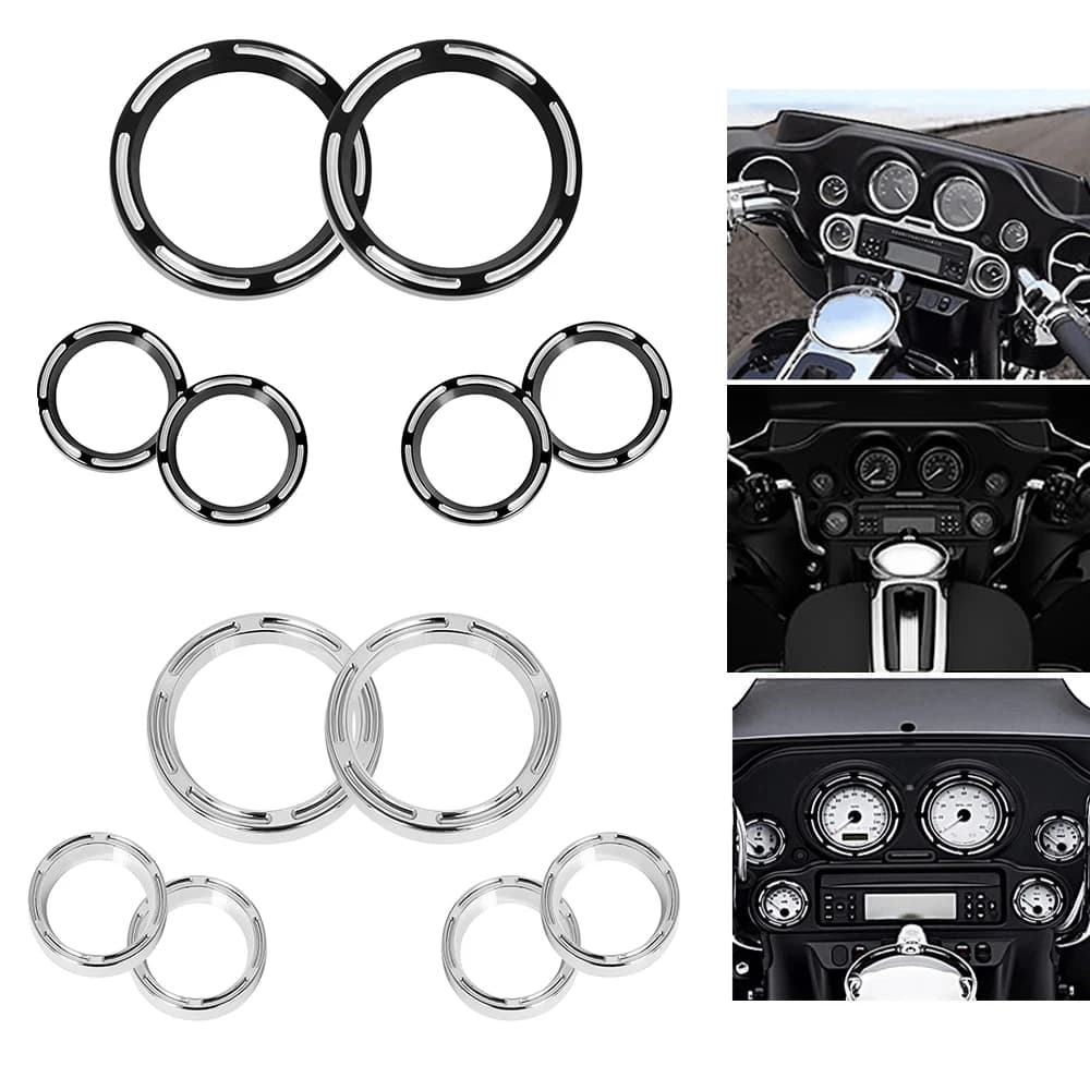 6PCS moto tachimetro Trim Ring copertura dello strumento Burst Gauge Bezel kit per Harley Touring Electra Street Road Glide 96-13