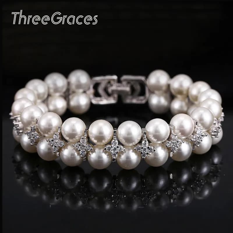 Tre nuovi accessori per gioielli da sposa fatti a mano simulati doppia perla braccialetti da sposa grandi braccialetti con zirconi BR066