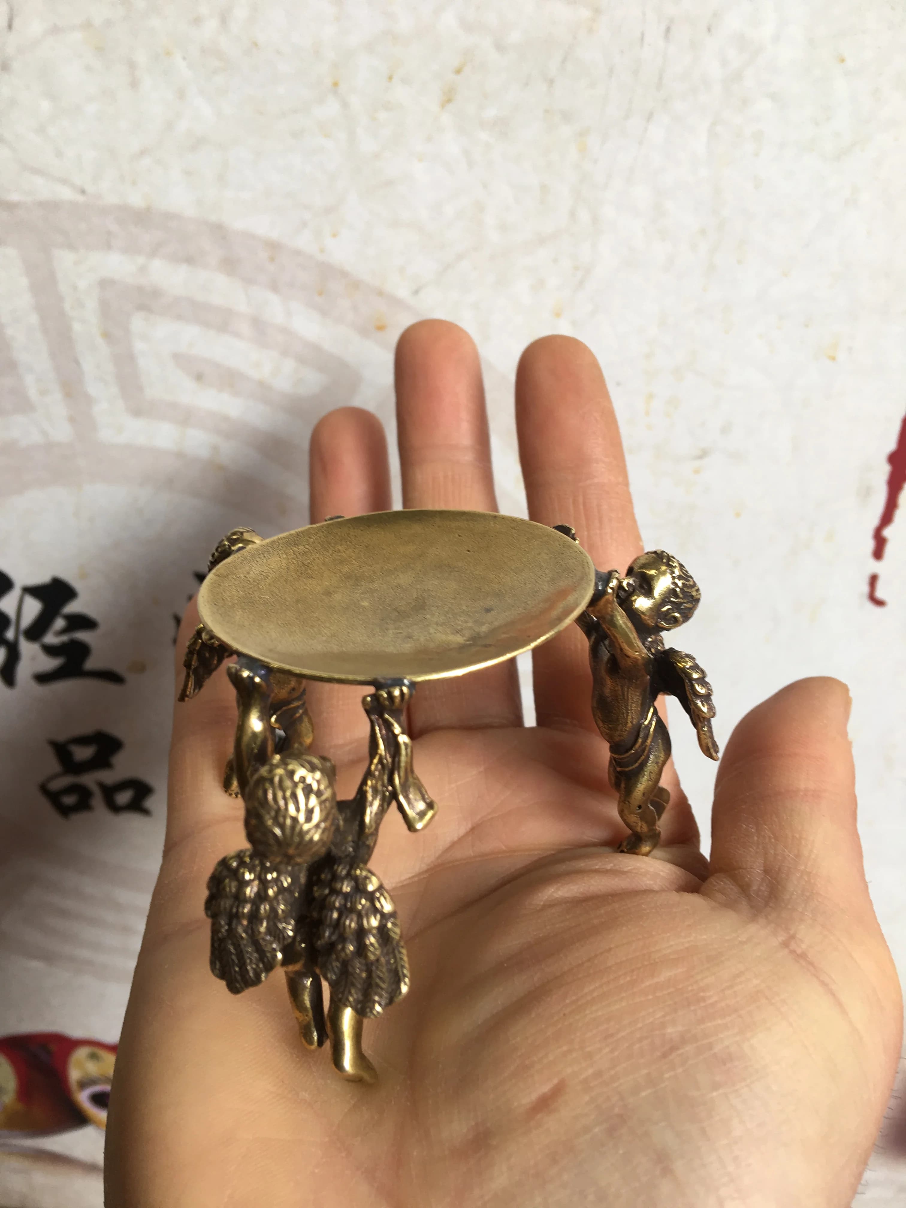 free shipping Chinese Bronze Plate Cats Lion, angel Animal oil lamp Candle Holder Candlestick statue