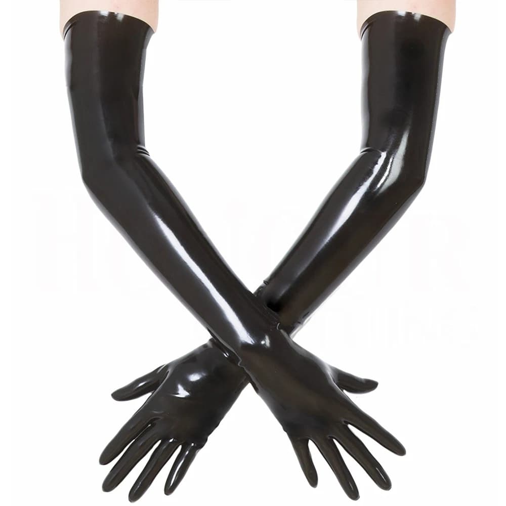 Guanti sexy in lattice di vendita calda Guanti lunghi in gomma neri Guanti senza cuciture unisex per adulti sopra il gomito
