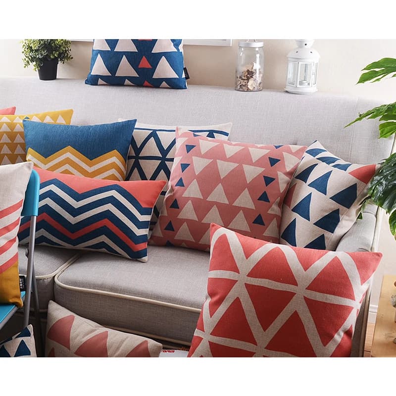 Nordic Abstract blue red geometric linen cushion geometry line cushion for office auto decorations for home cushions for sofas