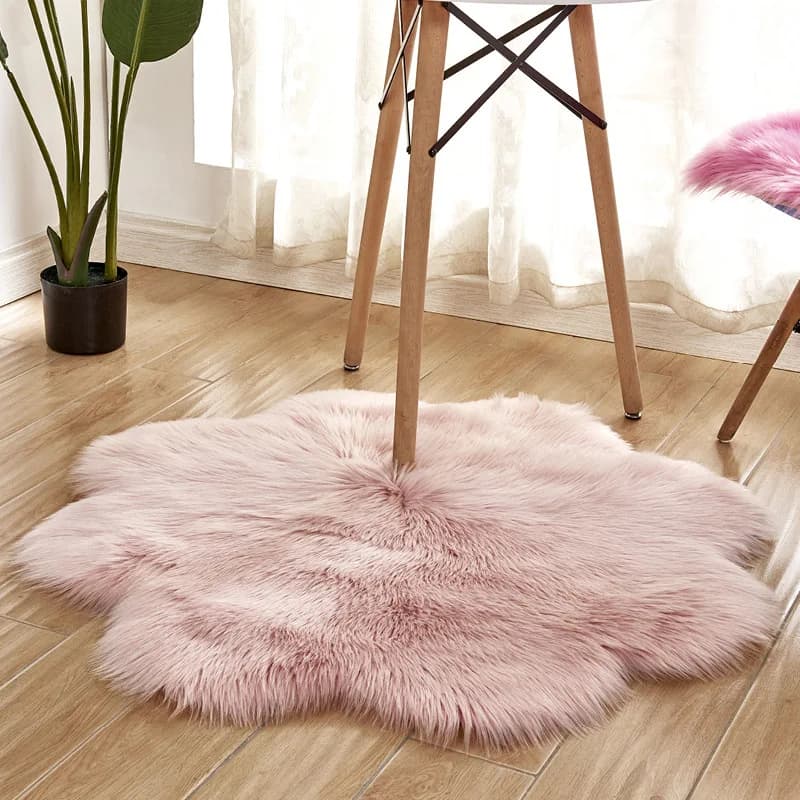 Forma del fiore della Prugna Morbida Pelliccia Del Faux Lana Soffice Tappetini s Anti-Skid Shaggy Area Tappetini Sala da pranzo Camera Da Letto di Casa moquette del Pavimento Zerbino 45X45CM