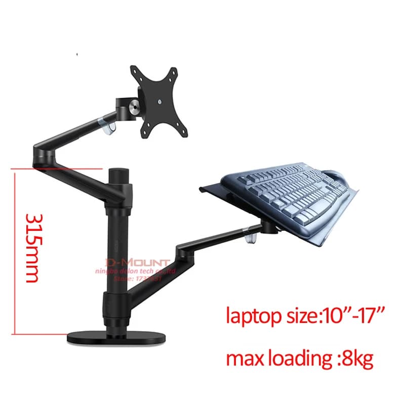 OL-10L-KYM aluminum silver Ergonomics 10"-32" monitor stand +Keyboard tray desktop bracket mount dual arm