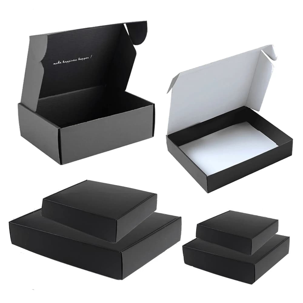 Personalizza scatola di imballaggio di colore nero, scatola regalo piccola, scatola di carta kraft per gioielli con parrucca, logo stampato personalizzato, 5 pezzi, 10 pezzi