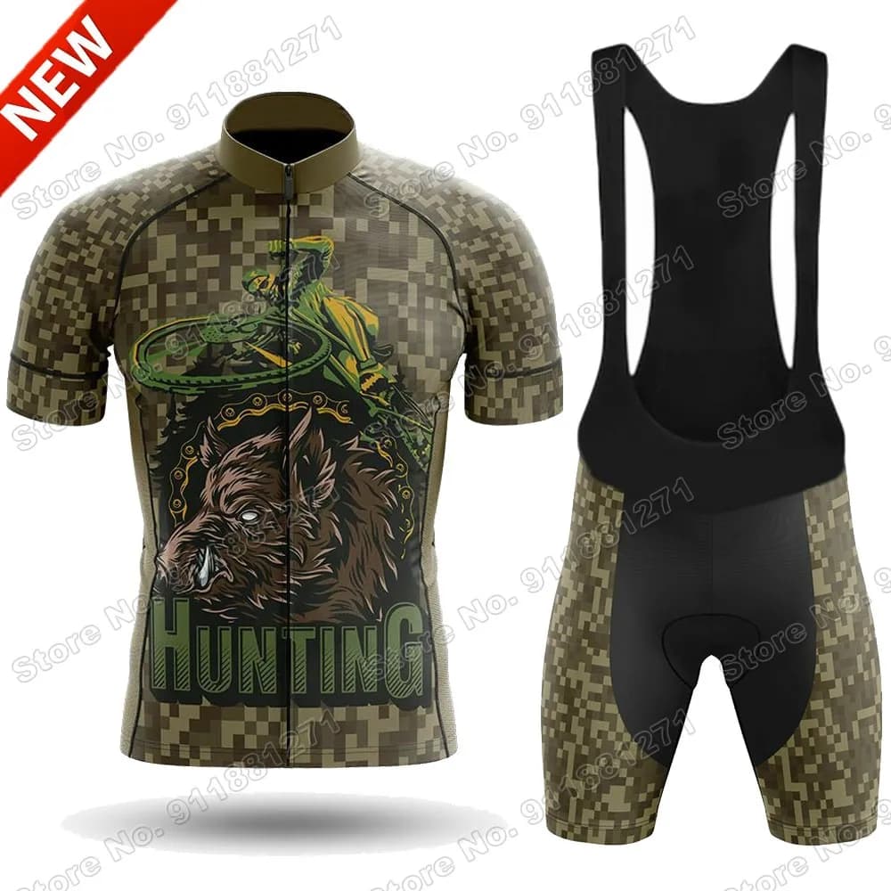2024 Hunting Camouflage Pattern Cycling Knit Set Summer Cycling Clothing Road Bike Shirts Bike Jumpsuit Shorts with MTB Rop Braces