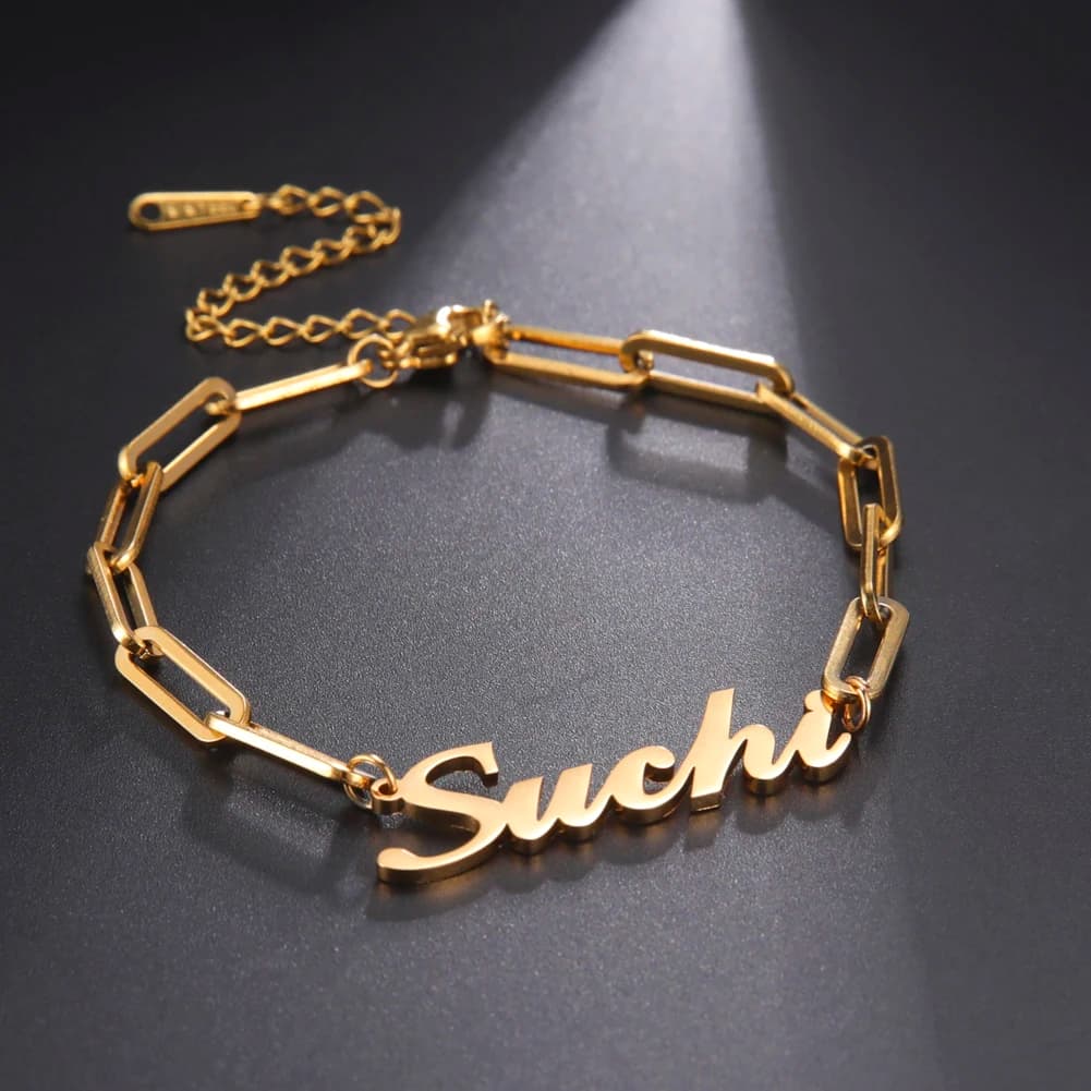 Bracciale con nome personalizzato Sipuris Bracciale con lettera a catena rettangolare personalizzato in acciaio inossidabile Gioielli unici Regali per la famiglia Nuovo