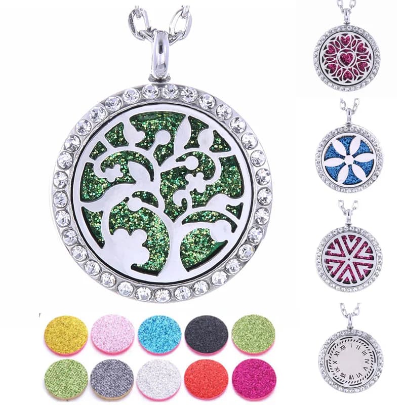 New Aromatherapy Necklace Life Tree Necklace with essential oils diffuser pendant with open stainless steel medallion with 10 pieces bearings