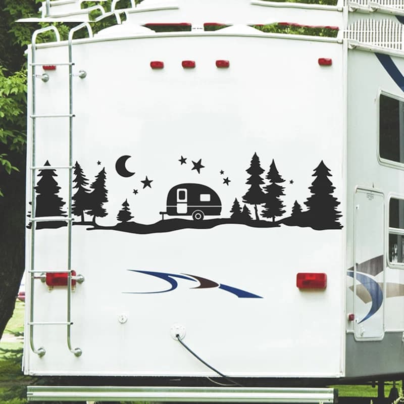 Grande campeggio Rv Star ry Forest Mountain Car Wall Sticker Travel Camper Star Moon Tree Motorhome Decal Vinyl Home Decor