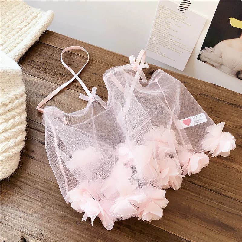 Wriufred set reggiseno sexy petalo germoglio garza di seta gilet trasparente set intimo pigiama set camicia da notte dolce fata