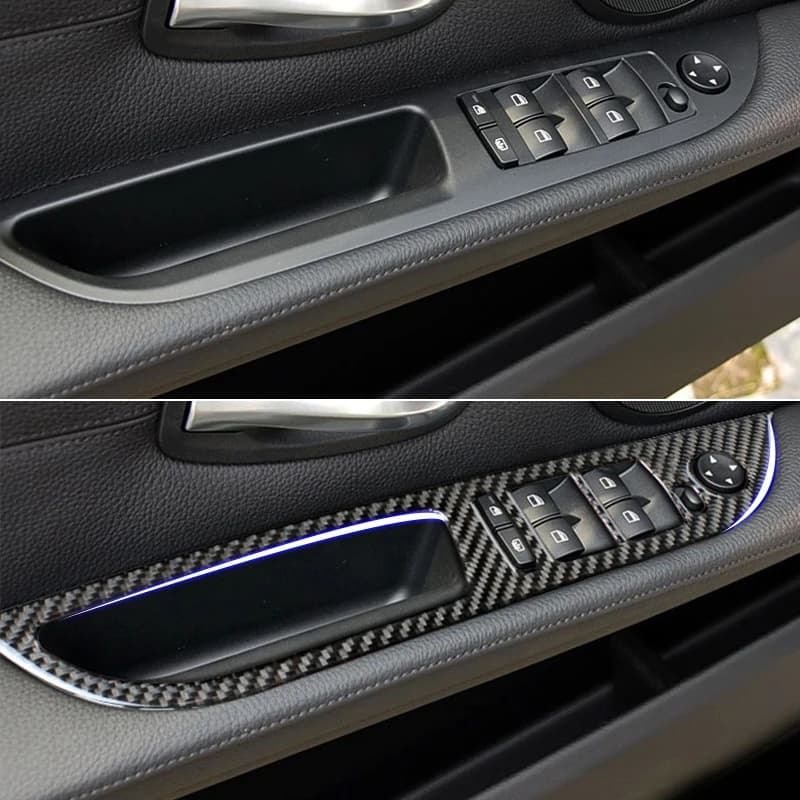Rivestimento dell'autoadesivo della copertura del telaio del pannello di controllo dell'ascensore del pulsante dell'interruttore della finestra di automobile della fibra del carbonio per BMW serie 5 E60 E61 2004 2005 2006 - 2010