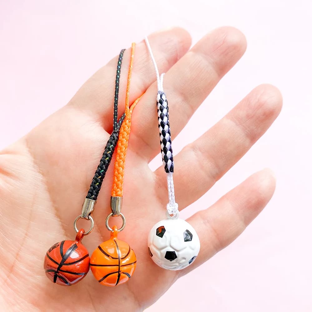 1 pc Kawaii Bell Phone Strap Cute Football Basketball Charm Cell phone pendant Accessories phone chain lanyards Diy Keychain