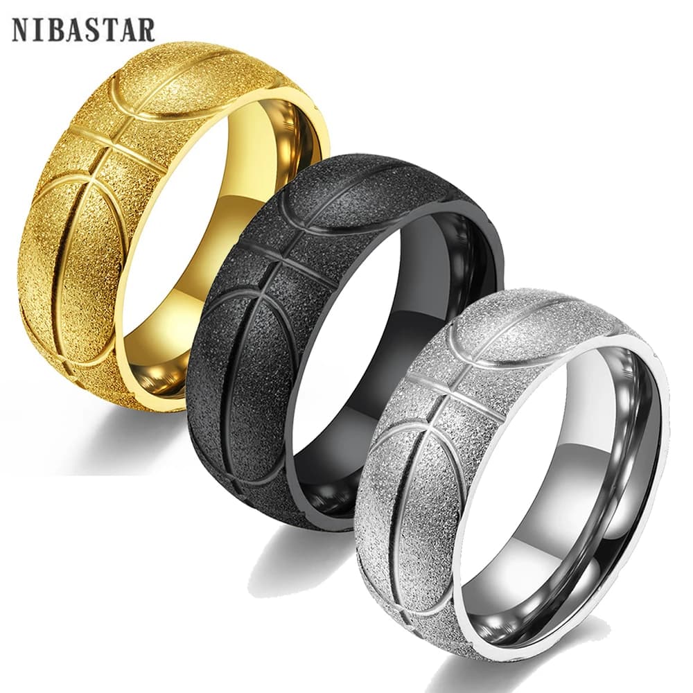 Anello da basket semplice con Logo per uomo ragazzo in acciaio inossidabile opaco Hip Hop accessori per dita glassate regalo per sport di strada