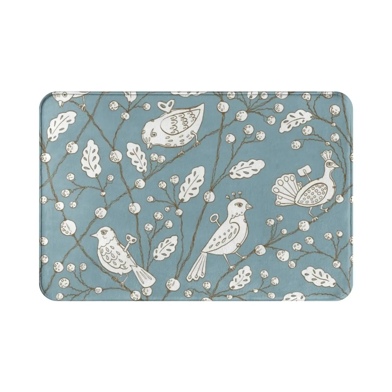 Clockwork Birds In Blue Carpet Mat Rug Cushion Soft Non-Slip Wind Up Bird Tin Clockwork Bird Vine Chinoiserie