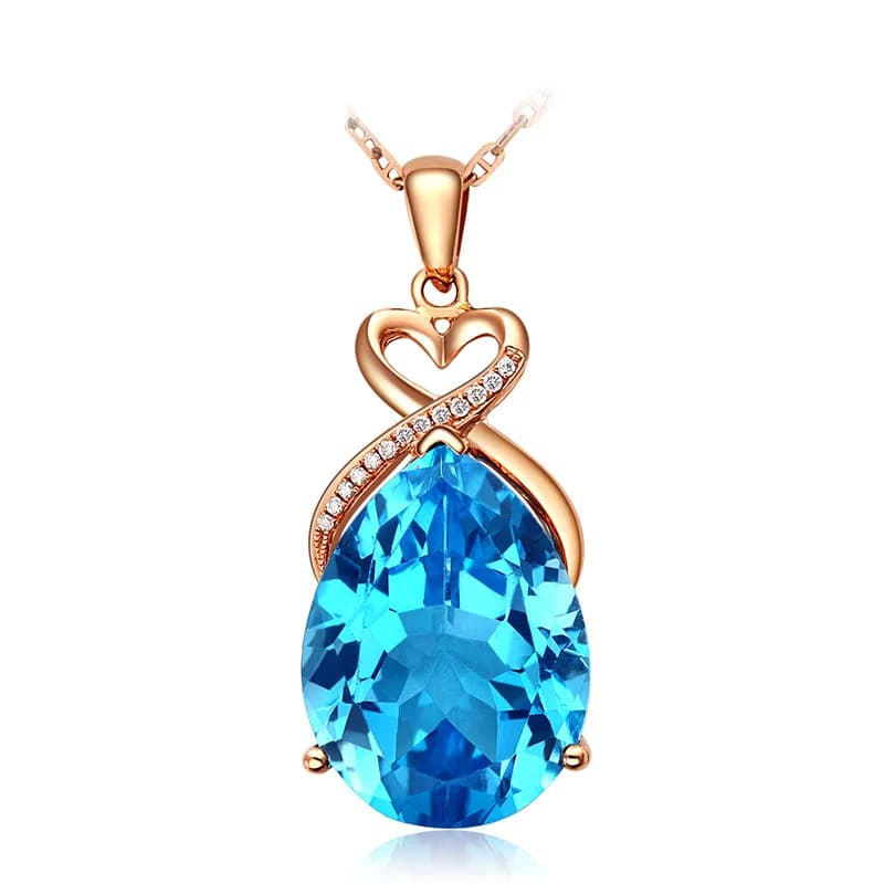 Ciondolo per collana in oro rosa 14 carati con zaffiro naturale per le donne Matrimonio della Boemia Pendenti puri con topazio bianco Gioielli di moda di lusso