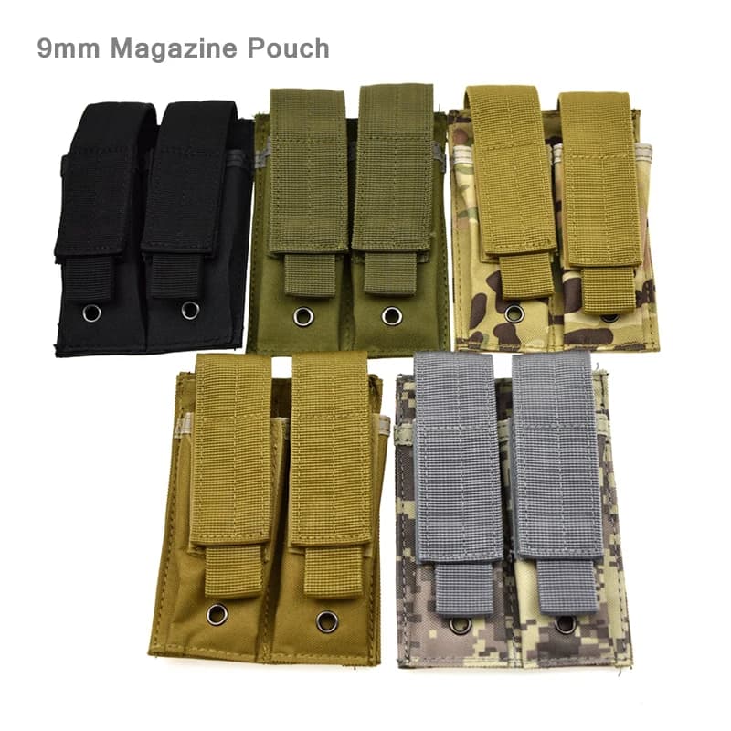 Doppia pistola Mag Pouch Molle tattica 9mm Magazine Pouch Cintura Dual Mag Bag Torcia elettrica Fondina Tasca da caccia Accessori