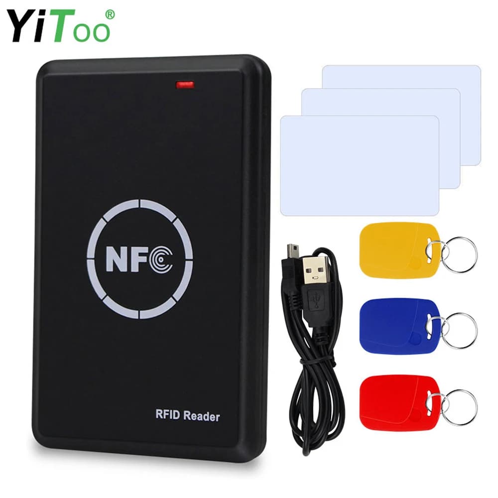 Programmatore Smart Card, duplicatore lettore RFID Writer, lettore NFC, decodificatore cifrato, schede portachiavi IC ID 125KHz 13.56MHz, USB