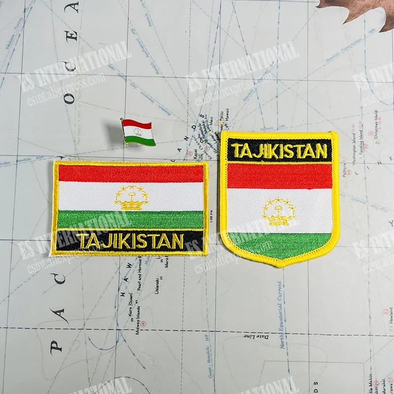 Toppe ricamate con bandiera nazionale del Tadzjikistan e spilla in metallo con bandiera per accessori da braccio in tessuto, decorazione per zaino