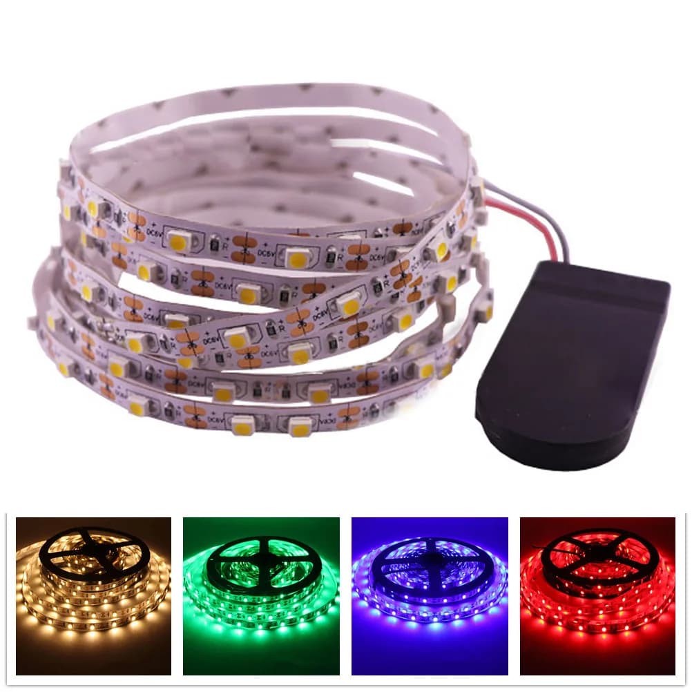 DC 5V LED Strip Light impermeabile SMD3528 5MM 8MM 60LEDs/m pulsante alimentato a batteria flessibile LED nastro LED luci lampada 0.5m 1m 2m
