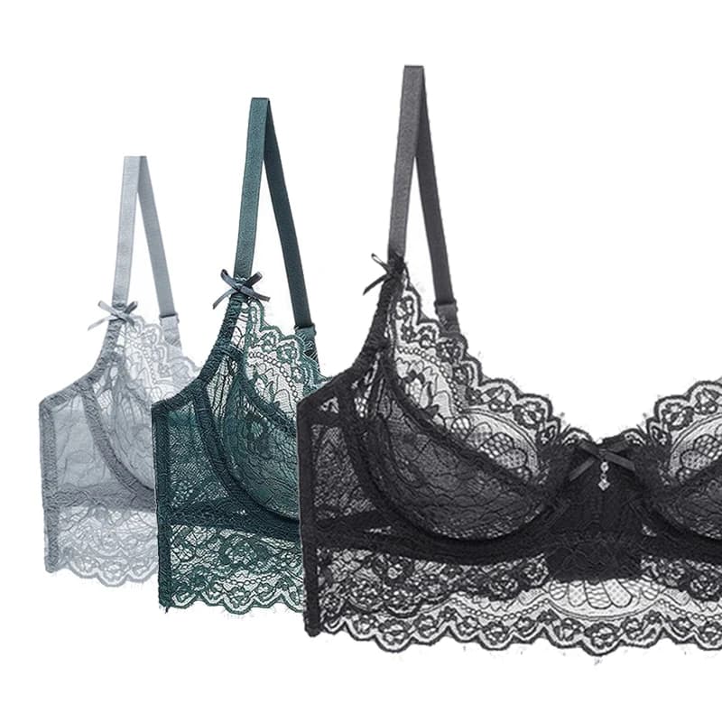 Reggiseno di pizzo verde Top Lingerie Sexy Plus Size reggiseni trasparenti sfoderati per donna intimo con ricamo floreale reggiseni Push Up siere C D