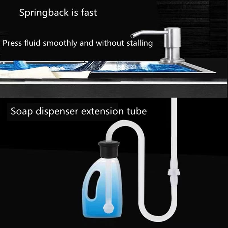 Dispenser di Sapone Bianco/Argento per Lavello Cucina e Bagno con Pompa a Pressione e Ugello in Ottone, Kit Tubo di Estensione per Dispenser Liquidi