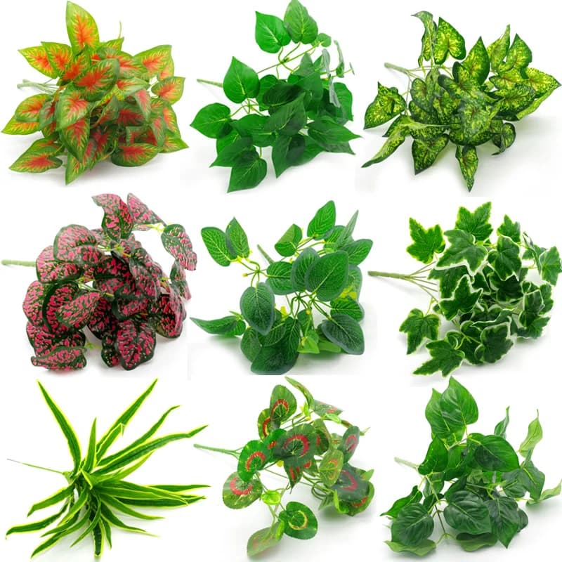 Erba verde piante di felce di plastica fiori artificiali foglia finta pianta accessori da parete fogliame Bush per la decorazione domestica di nozze