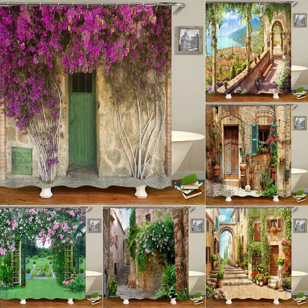 Tende da doccia in stile pastorale rurale con fiori tende da doccia per bagno tenda da bagno in tessuto 3D con ganci schermo da bagno impermeabile