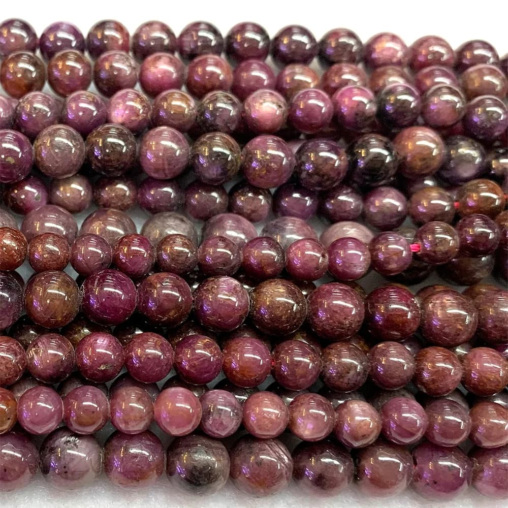 Veemake Natural Star Light Ruby DIY Necklace Bracelets Earrings Ring Loose Round Gemstones Women's Beads For Jewelry Making