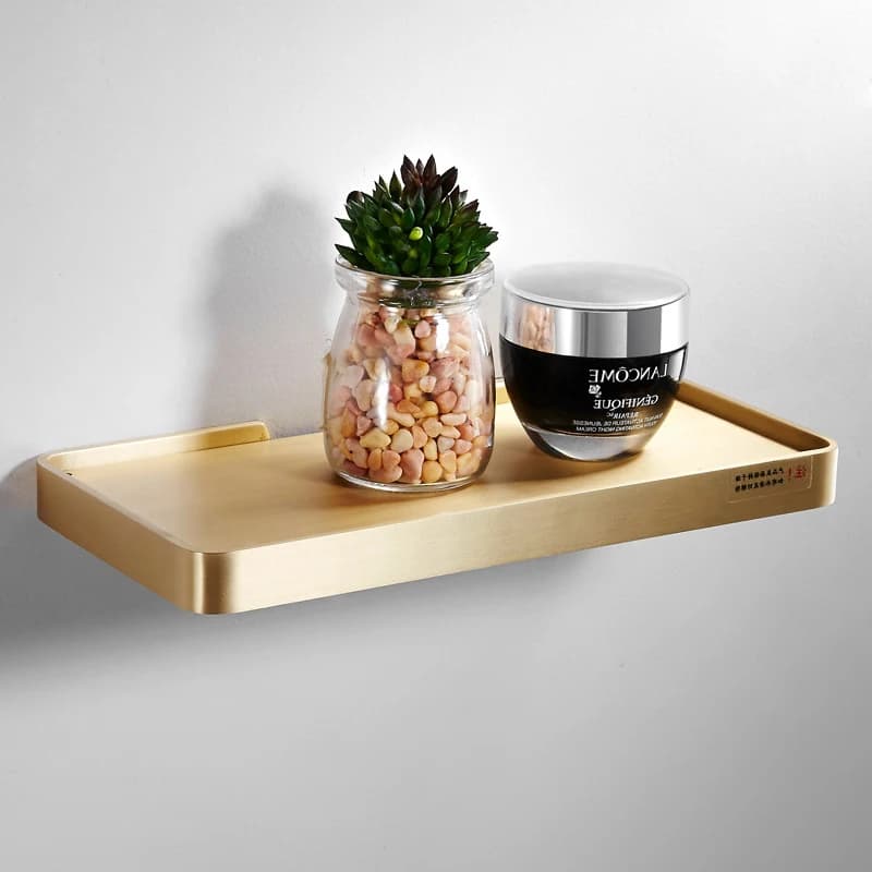 Mensola da bagno Mensola angolare da bagno in ottone dorato spazzolato Accessorio da bagno Portaoggetti da bagno Mensola in vetro