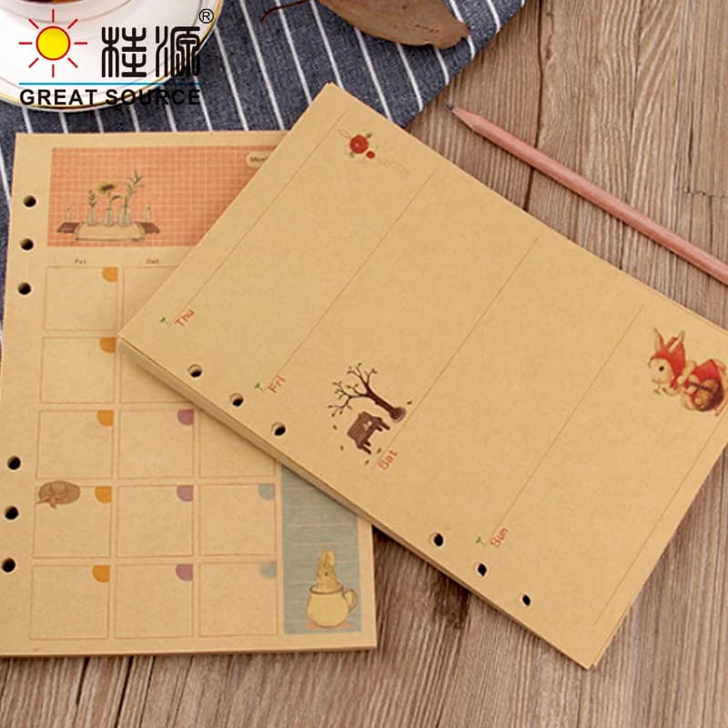 Makeasy Notebook Carta Kraft A5 Kraft Dot Grid Notebook Agenda giornaliera Agenda settimanale mensile Carta di ricarica a fogli mobili vuota (1 pezzo)