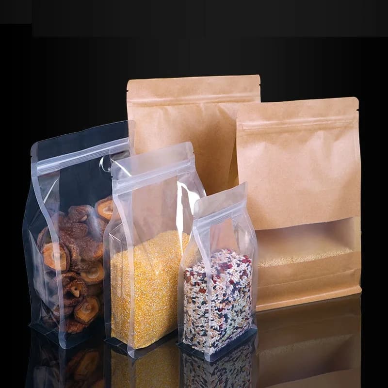 500 Pz/lotto 4 Stili di Carta Kraft Trasparente Smerigliato Ottagono Sacchetti di Plastica Fondo Quadrato Ziplock PE Frutta Secca Riso Sacchetti di Alimenti