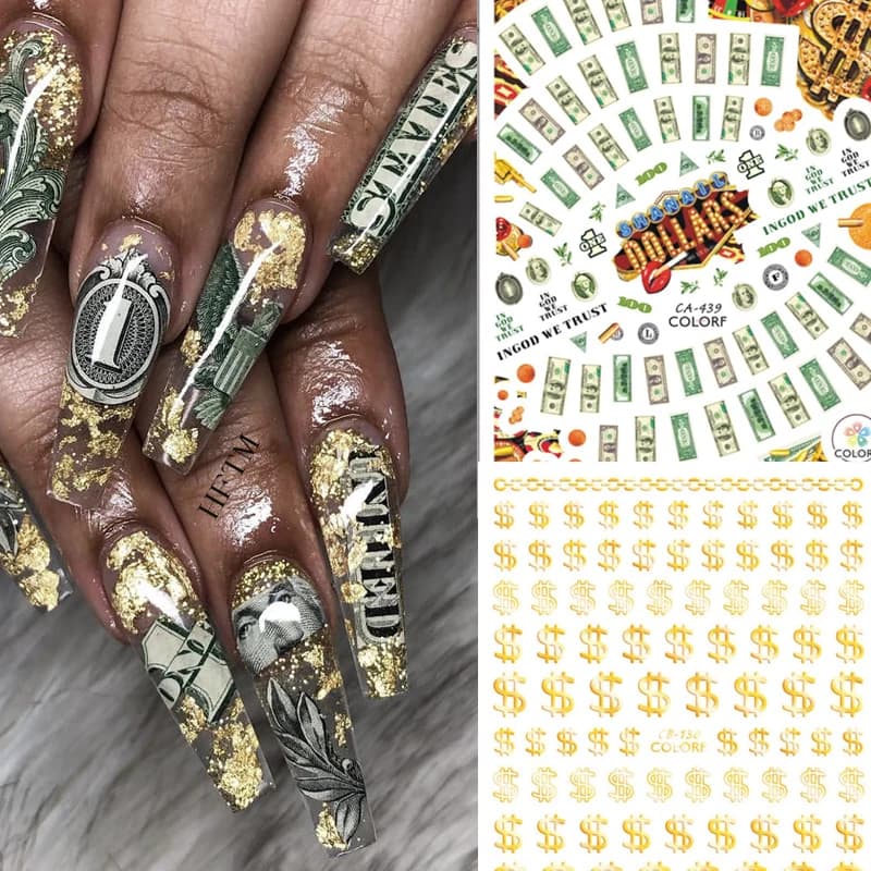 1 pz nuove unghie dollaro Design 3D adesivo autoadesivo ricco ricco Manicure Nail Art Sticker per strumento salone decalcomanie decorazione