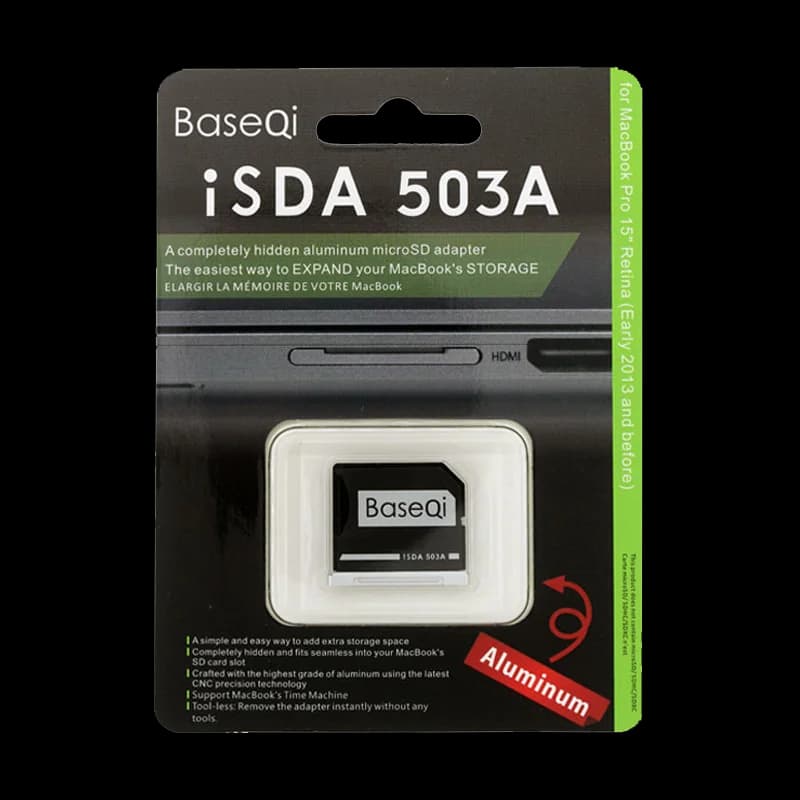 BaseQi MacBook 503AAdattatore per scheda Micro SD/TF in alluminio Lettore di schede di memoria per MacBook Pro Retina 15" (Mid 2012 e inizio 2013)