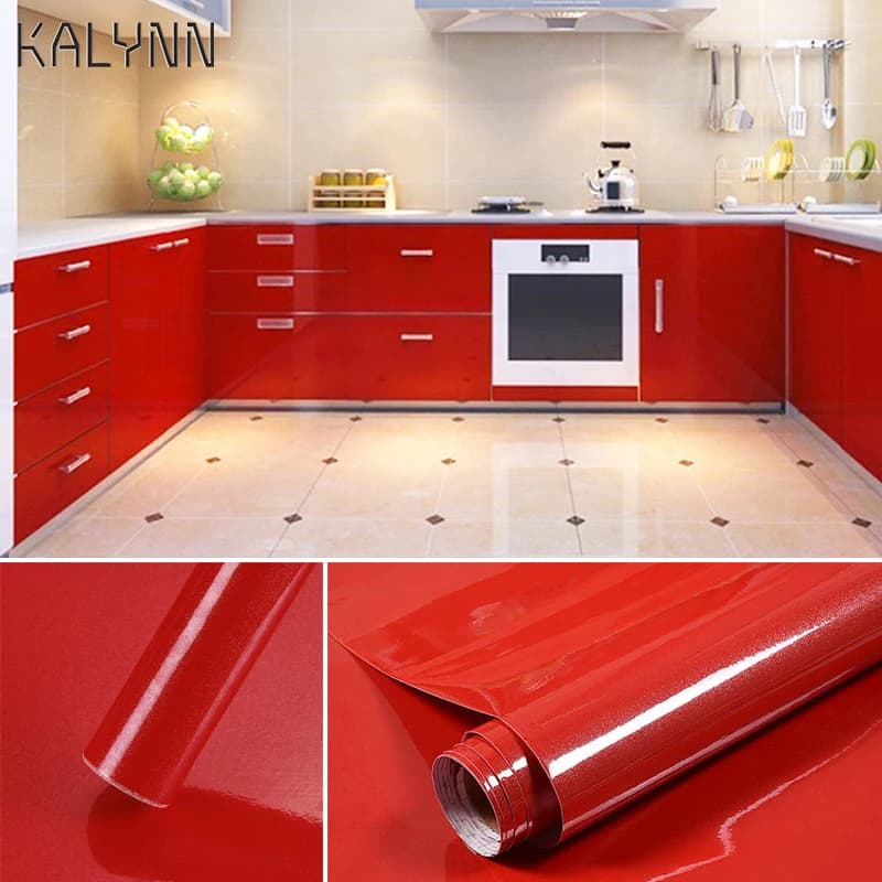 Carta da parati autoadesiva in vinile rosso lucido per armadietti da cucina, guardaroba, mobili, adesivi decorativi fai da te
