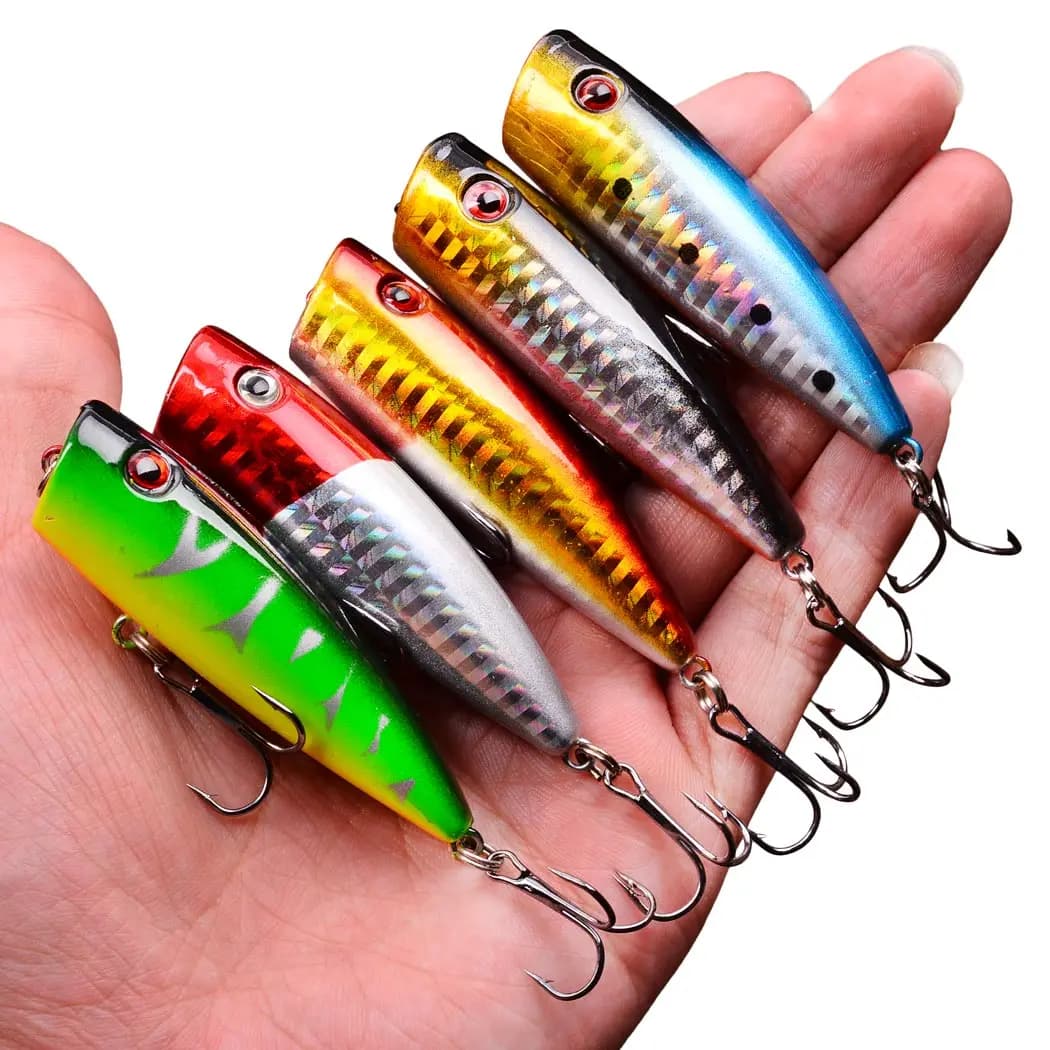 5 pz 9g 7cm Popper esche da pesca esche artificiali Wobblers attrezzatura da pesca richiamo Set carpa accessori da pesca strumenti per trota basso