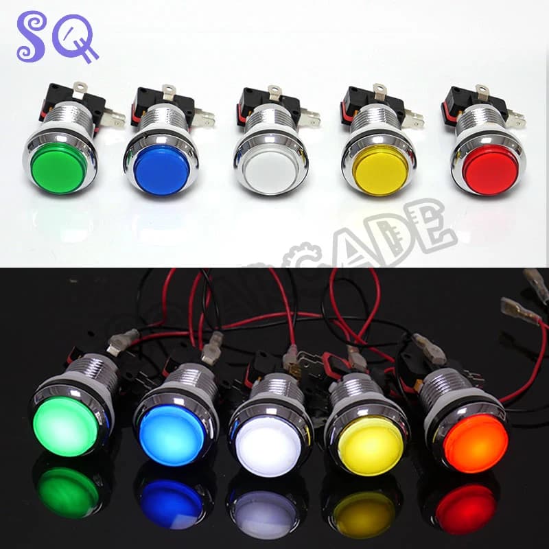 8pcs Arcade Pandora console illuminazione a LED pulsante Snap 28mm pulsanti interruttore Miro placcati argento per PC Raspberry pi MAME fai da te