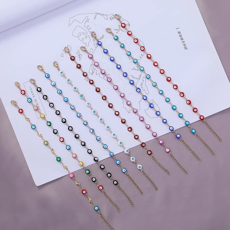 Turkish Lucky Evil Eye Bracelet Women 11 Style Blue Eyes Female Charm Fashion Enamel Bead Stainless Steel Bracelet Jewelry Gift