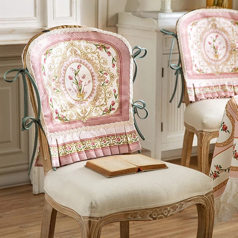 Fodera per sedia americana serie rosa Cuscino per schienale francese Cuscino per vento di lusso leggero Fodera per sedia in pizzo Autunno e inverno