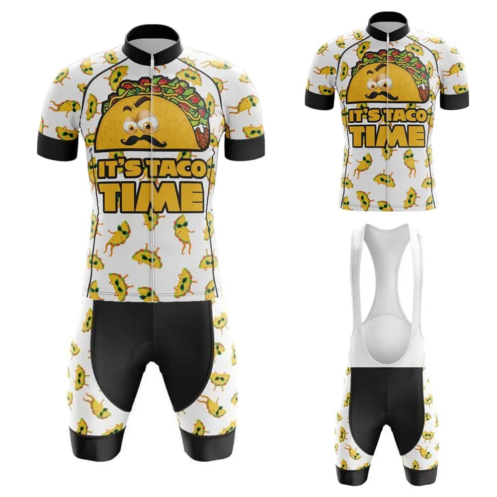 Cycling Knit Taco Time Set Men's Short Sleeves Mountain Bike Clothing Kit Shorts With Braces Breathable Gel Bearing Fast drying