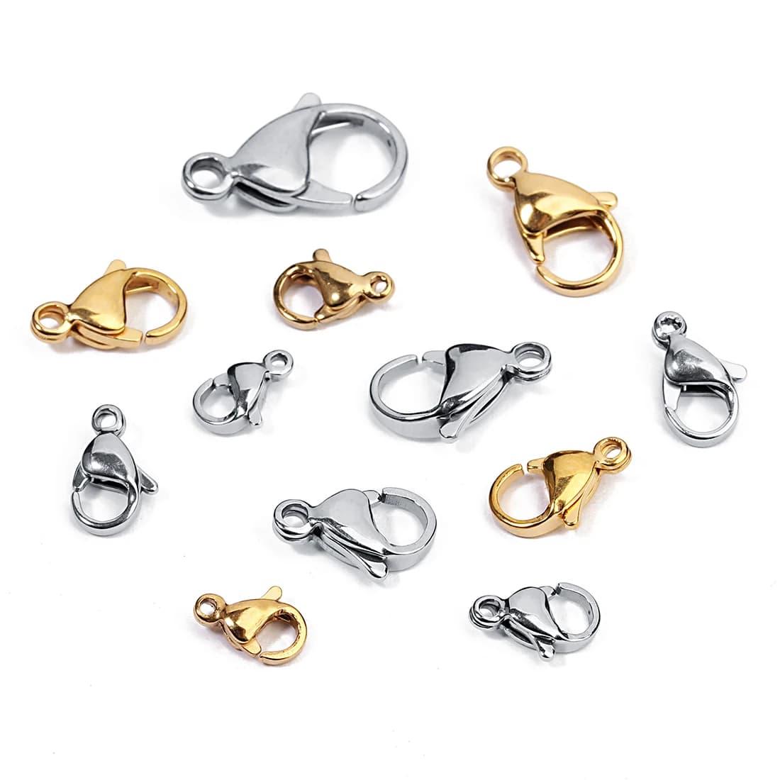 25pcs/lot 10*6mm 12*7mm Stainless Steel Gold Plated Lobster Clasp Hooks for Necklace&Bracelet Chain DIY Fashion Jewelry Findings