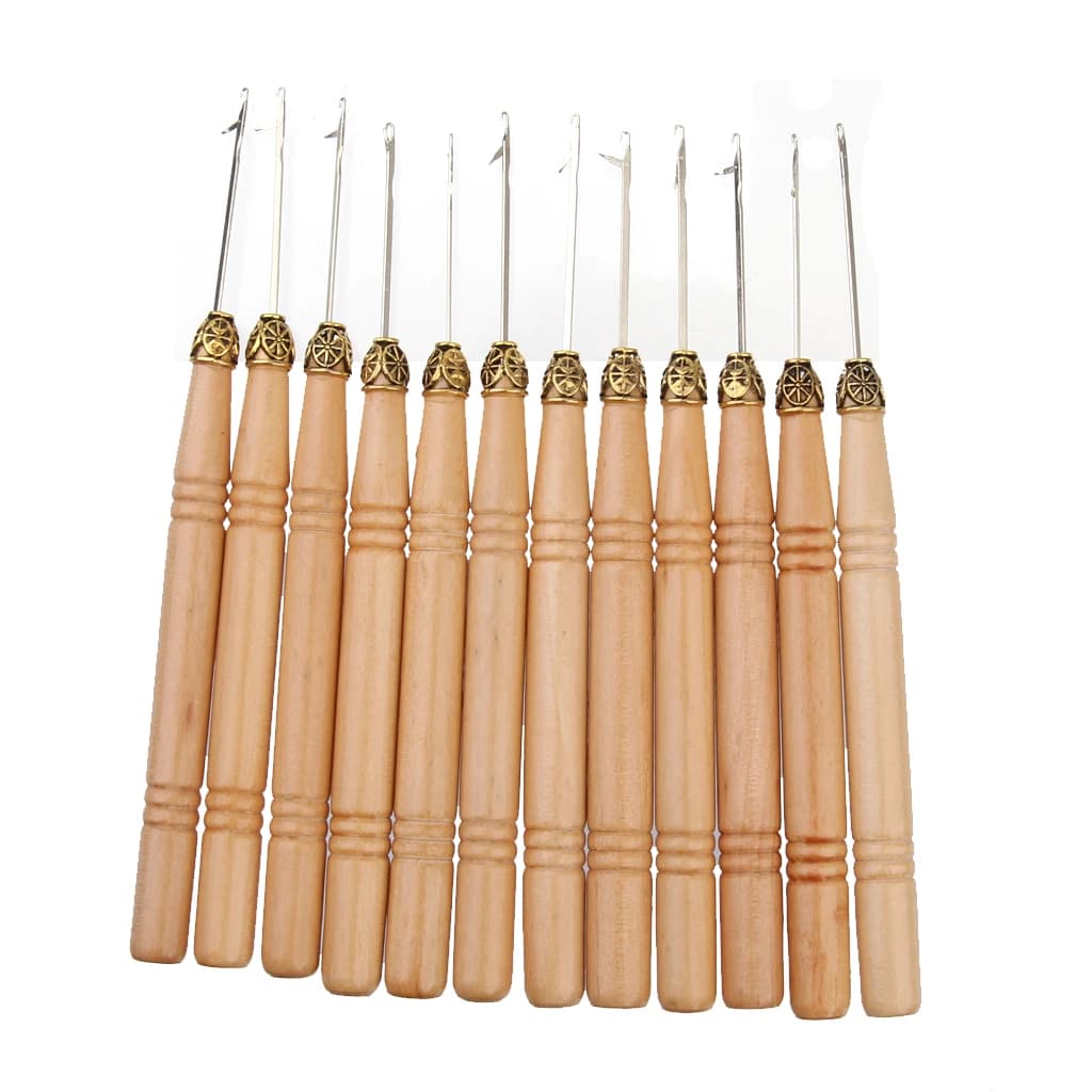 12pcs Maniglia di Legno Che Tira/Micro Anelli/Loop Extensions Strumento Pull Gancio Infila Aghi Crochet Ganci Aghi di Lavoro A Maglia set