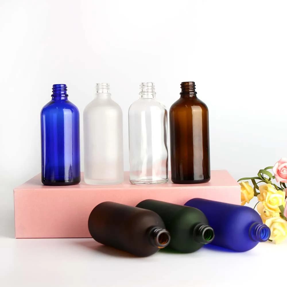 Commercio all'ingrosso 100Ml 50 pezzi flacone contagocce in vetro smerigliato trasparente contenitore per imballaggio bottiglia vuota di olio essenziale cosmetico