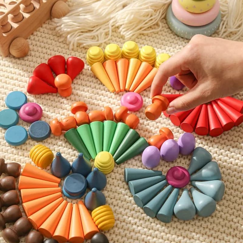 Parti sciolte creative Giocattoli Set di costruzioni in legno per bambini Giocattoli Montessori per bambini Giocattolo sensoriale nordico Regali per bambini Waldorf