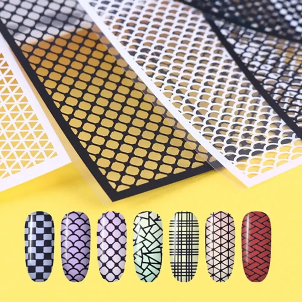 1 pz Fish Scale Nail Sticker Nail Art decalcomanie adesive Net Line Geometry Hollow Designs 3D Manicure Decor Wraps Template Sticker