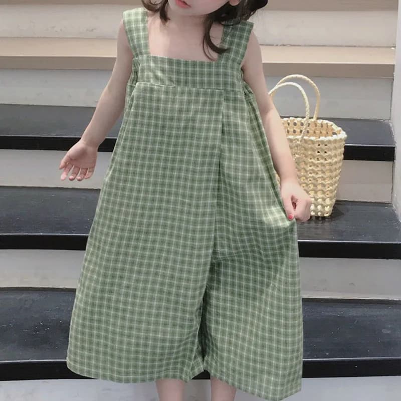 Pantaloni estivi per ragazze Plaid Sling tuta coreana 2021 estate nuovi pantaloni larghi per bambini abbigliamento per bambini abbigliamento per bambini
