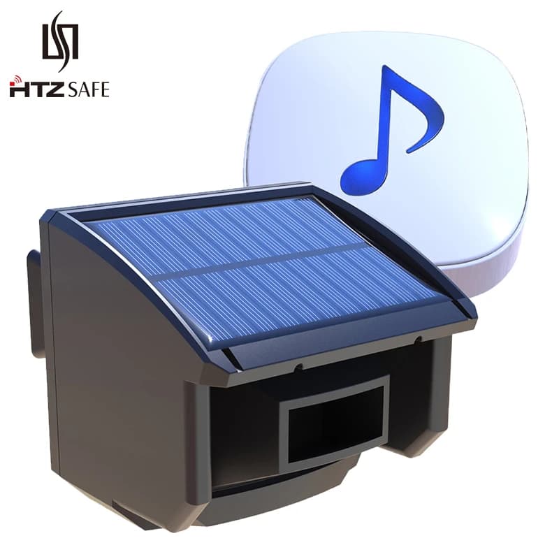 HTZSAFE 400 metri Allarme solare wireless per vialetto Sensore di movimento e rilevatore di movimento esterno resistente alle intemperie Sistema di allarme di sicurezza fai-da-te