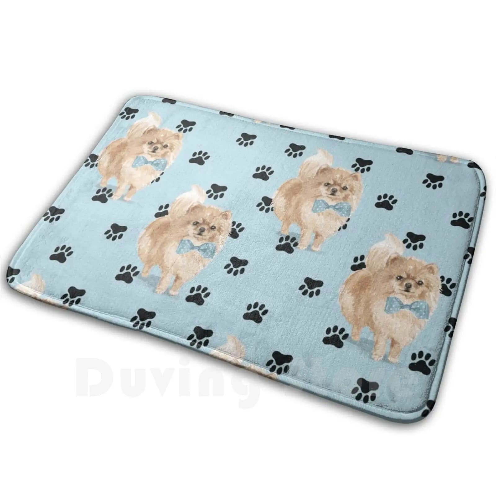 Pomerania zampa stampe modello su blu tappeto tappeto tappetini antiscivolo camera da letto Pomerania zampa di cane animale domestico carino blu amore