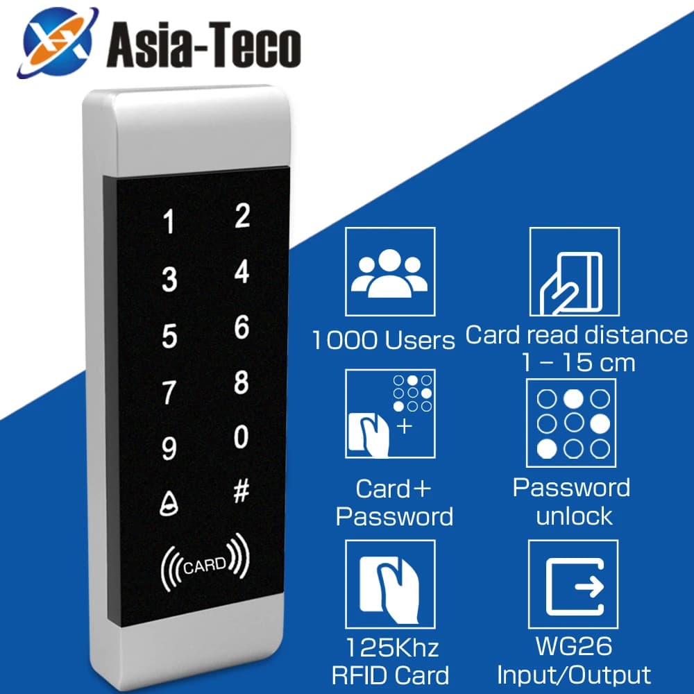 Smart Lock con controller di accesso RFID autonomo da 125 kHz con tastiera touch di dimensioni strette Cornice per porta retroilluminata per ingresso sicuro
